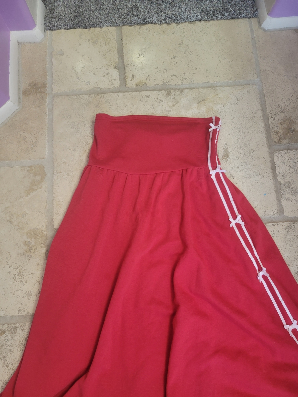 Women's Red A-Line Skirt with Side Braid Detail - Picture 8 of 16